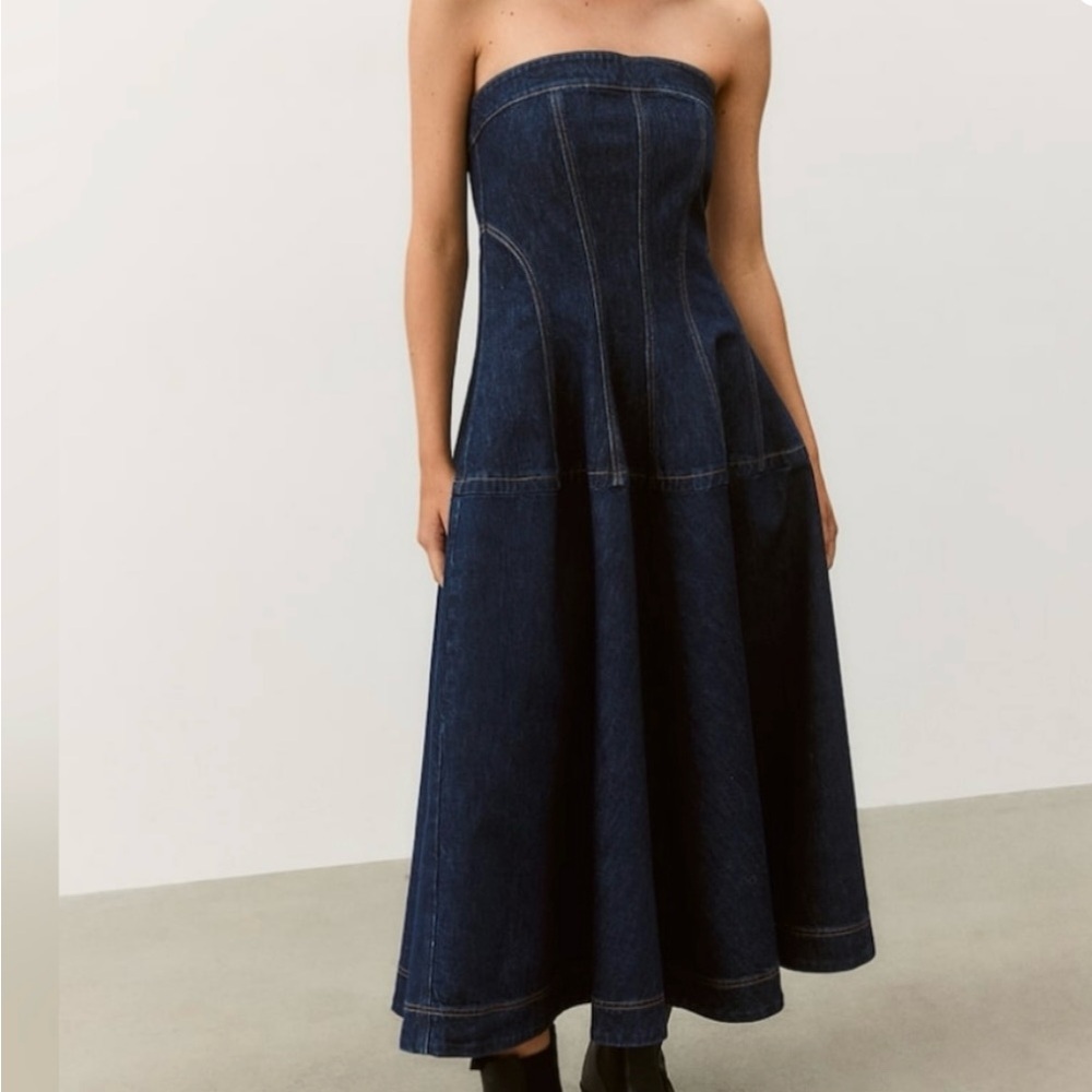 H&M Dark Blue Strapless Denim Dress